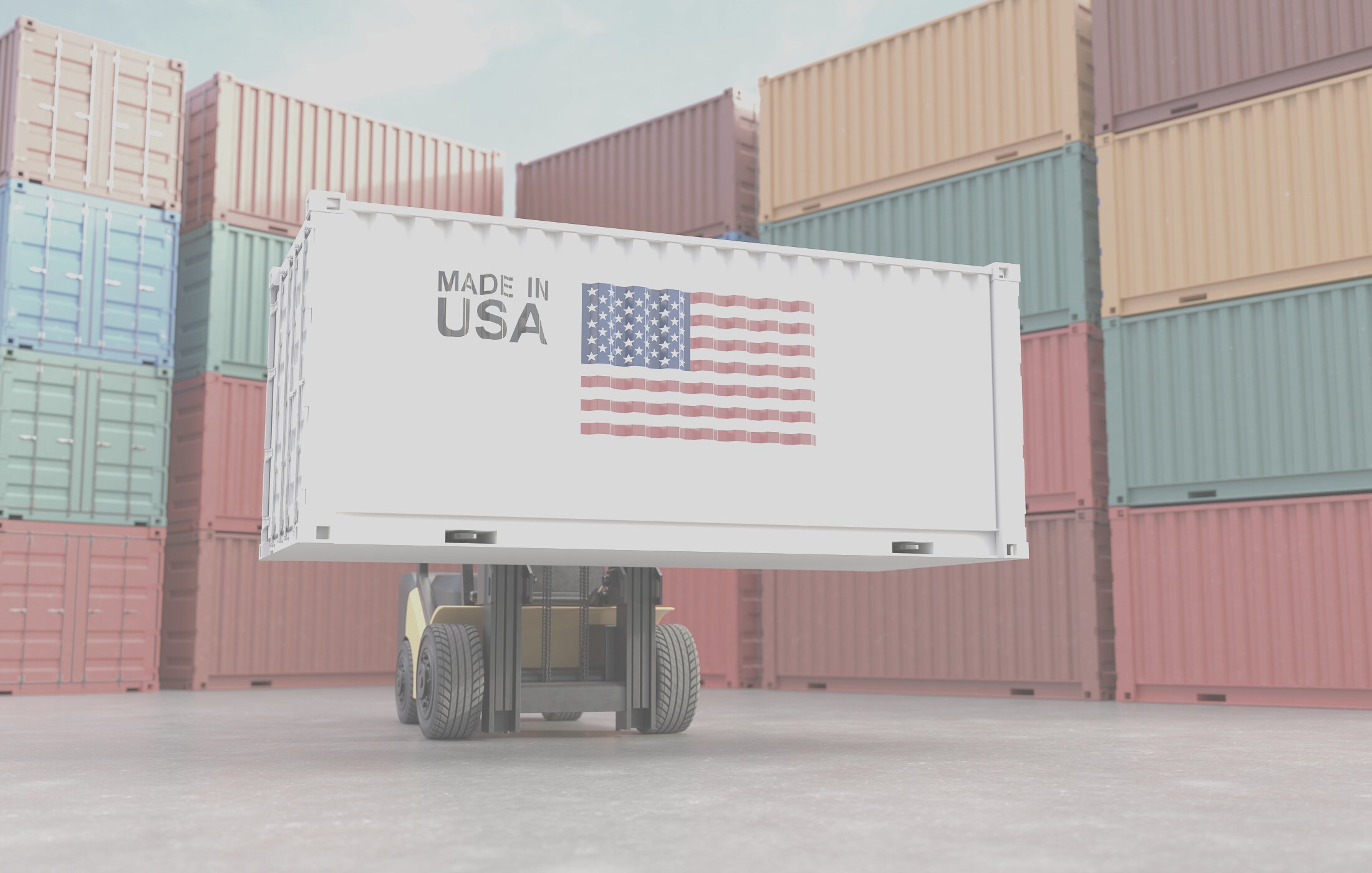 Forklifts are lifting containers made in the USA